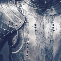 Close-up of a suit of armor on a medieval knight